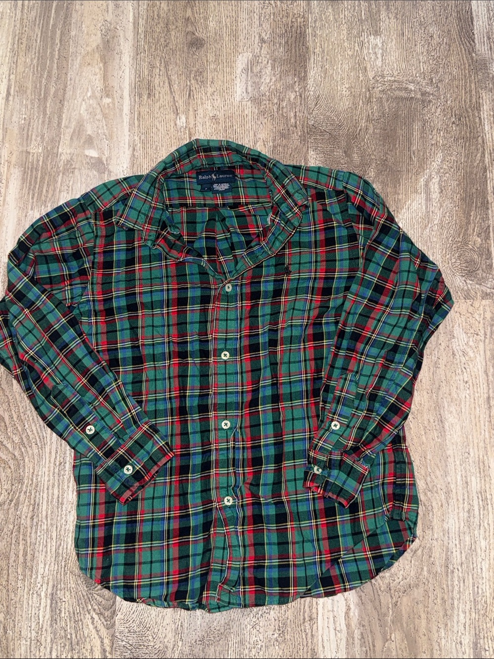 Ralph Lauren Green Red Navy Plaid Button-Down Shirt - kids